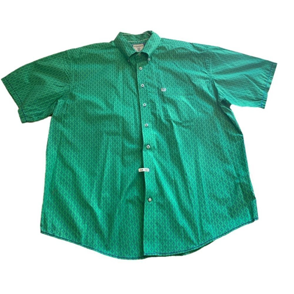 🐴 Rough Stock By Panhandle Men's Green & Blue SS Button Down Western Shirt